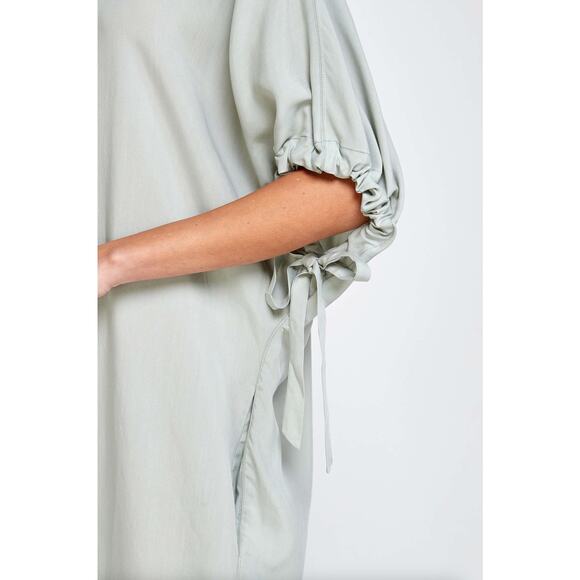 A MENTE Tie Sleeve Tencel Midi Shift Dress Moss Mint {H44} - Picture 2 of 7